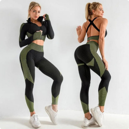 Bezszwowe 3 częściowy zestawy legginsy bluza i Stretch stanik sportowy Fitness