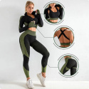 Bezszwowe 3 częściowy zestawy legginsy bluza i Stretch stanik sportowy Fitness