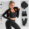 3 częściowy komplet bezszwowy legginsy Push Up Fitness bluza