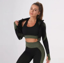 3 częściowy komplet bezszwowy legginsy Push Up Fitness bluza