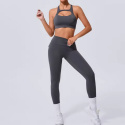 2 częściowy komplet bezszwowy legginsy Push Up plus top Fitness