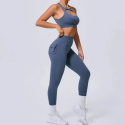 2 częściowy komplet bezszwowy legginsy Push Up plus top Fitness